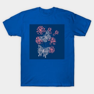 Blue and Pink Butterflies and Flowers T-Shirt